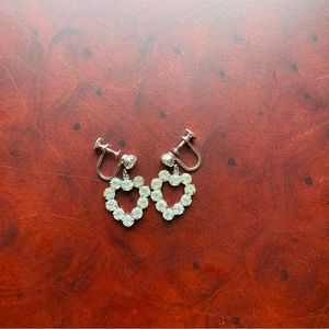Vintage Clear Rhinestone Heart Shaped Screwback Earrings
